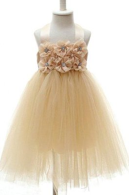 Organza Ärmelloses Mini Blumenmädchenkleid mit Blume mit Empire Taille