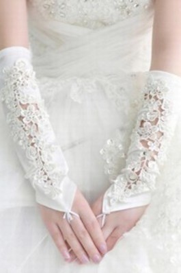 Faszinierend Satin Mit Applikation Elfenbein Elegant|Bescheiden Brauthandschuhe