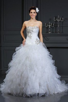 Trägerlos Perlenbesetztes Duchesse-Linie Organza Anständiges Brautkleid