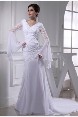 Meerjungfrau Lange Ärmeln V-Ausschnitt Reißverschluss Empire Taille Brautkleid