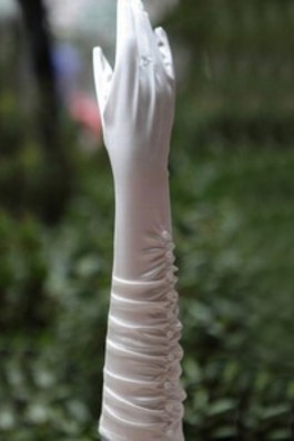 Saugfähig Taft Perlenstickerei Chic Weiß Brauthandschuhe