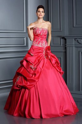 Trägerlos Taft Bodenlanges Quinceanera Kleid mit Applike mit Rücken Schnürung