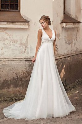 Ärmellos Sweep Zug Luxus Brautkleid mit Rücken Schnürung mit Empire Taille
