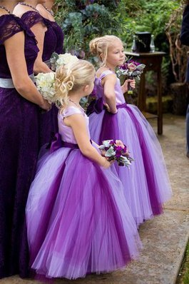 Tüll Prinzessin Bodenlanges Blumenmädchenkleid mit gekappten Ärmeln mit Blume