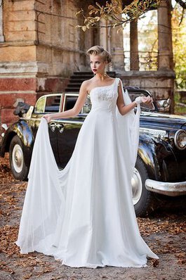 Ein Schulter Empire Taille Bodenlanges Brautkleid mit Sweep zug mit Applikation
