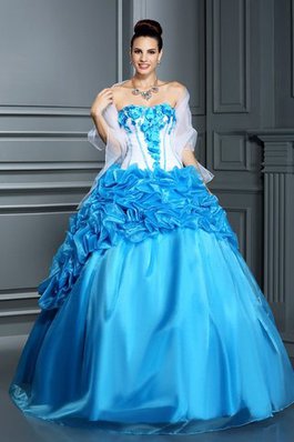 Herz-Ausschnitt Ärmelloses Satin Sittsames Quinceanera Kleid mit Rüschen