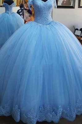 Tüll Schulterfrei Modisch Ballkleid mit Rücken Schnürung mit Natürlicher Taille