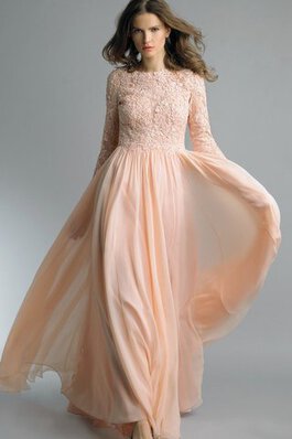 Lange Ärmeln Chiffon Bodenlanges Abendkleid mit Reißverschluss mit Bordüre