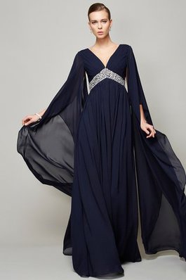 Perlenbesetztes Reißverschluss V-Ausschnitt Ballkleid mit Empire Taille aus Chiffon