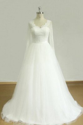 Langärmeliges A-Line Sweep Zug V-Ausschnitt Elegantes Brautkleid