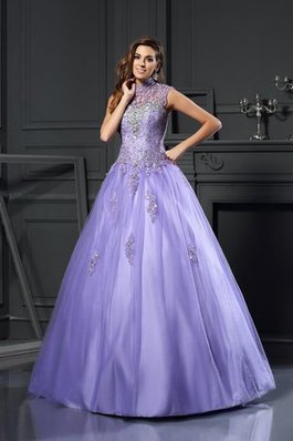 Hoher Kragen Ärmelloses Anständiges Bodenlanges Quinceanera Kleid mit Applikation