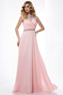 Prinzessin Perlenbesetztes Chiffon Bodenlanges Abendkleid mit natürlicher Taille