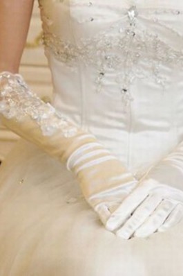 Satin Mit Applikation Weiß Modern Brauthandschuhe Edel