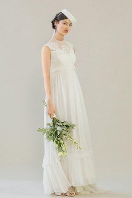 Ärmelloses Chiffon Vintage Bescheidenes Brautkleid mit Blume
