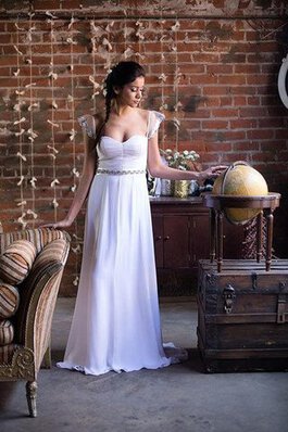 Chiffon Reißverschluss plissiertes Brautkleid mit gekappten Ärmeln mit kurzen Ärmeln