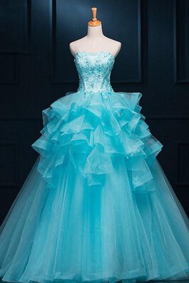 Spaghetti Träger Herz-Ausschnitt Anständiges Quinceanera Kleid mit Rüschen mit Applike