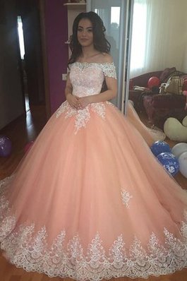 Ärmelloses Atemberaubend Duchesse-Linie Tüll Ballkleid mit Bordüre