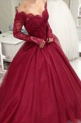 Duchesse-Linie Träumer Bodenlanges Ballkleid aus Tüll mit Langen Ärmeln