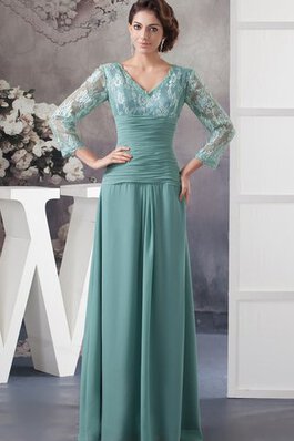 Chiffon V-Ausschnitt Sittsames Abendkleid mit Applike