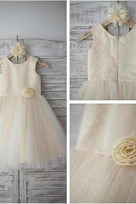 Normale Taille Tüll Prinzessin Bodenlanges Blumenmädchenkleid ohne Ärmeln