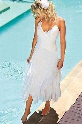 A Linie Beach Stil Reißverschluss Einfaches Brautkleid mit Rüschen