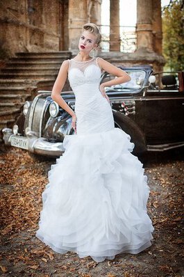 Gerüschtes Organza Meerjungfrau Sittsames Brautkleid mit Rüschen