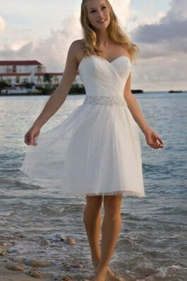 A-Linie Beach Stil Plissiertes Besonderes Brautkleid mit Perlengürtel