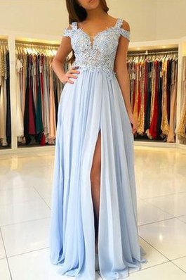 Stilvoll Reißverschluss Bodenlanges Ballkleid mit Applikation aus Chiffon