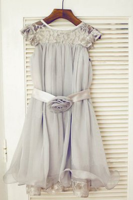 Prinzessin Reißverschluss Bodenlanges Sittsames Blumenmädchenkleid mit Bordüre