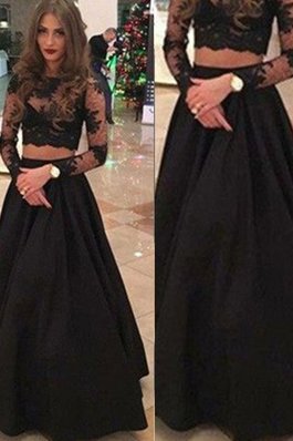 Schaufel-Ausschnitt Lange Ärmeln Prinzessin Bodenlanges Abendkleid mit Bordüre