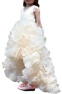 Organza V-Ausschnitt Prinzessin Blumenmädchenkleid mit Blume mit Rüschen