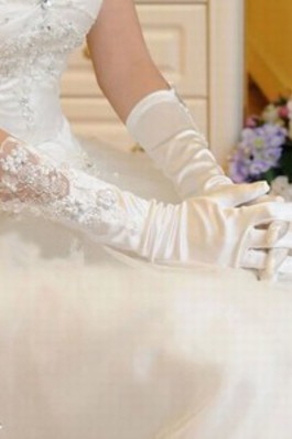 Satin Mit Applikation Weiß Modern Brauthandschuhe Edel - Foto 2