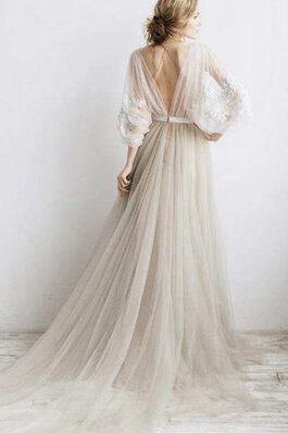 Tüll Plissiertes Bodenlanges Extravagantes Brautkleid mit Blume