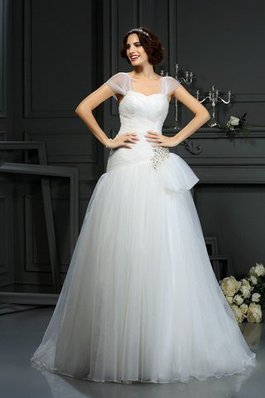 Herz-Ausschnitt Natürliche Taile Ärmelloses Sittsames Brautkleid aus Organza