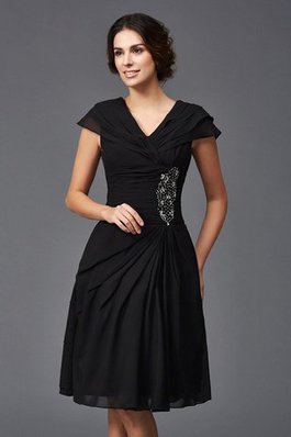 Chiffon Reißverschluss Perlenbesetztes Prinzessin Knielanges Brautmutterkleid