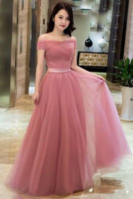 Tüll Normale Taille Glamourös Bodenlanges Abendkleid mit Rüschen