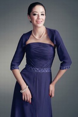 Energisch Chiffon Dunkelmarineblau Elegant|Bescheiden Mit Kristall Bolero - Foto 2