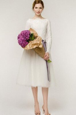 Lange Ärmeln Tüll Konservatives Brautkleid mit Bordüre mit Reißverschluss