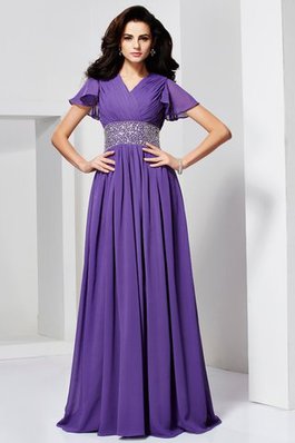 Chiffon V-Ausschnitt A-Linie Normale Taille Bodenlanges Abendkleid