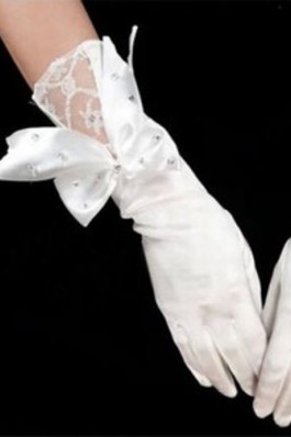 Charme Satin Mit Kristall Weiß Elegant|Bescheiden Brauthandschuhe - Foto 2