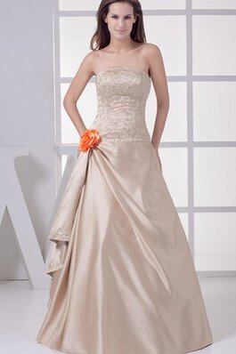 A-Linie Perlenbesetztes Drapiertes Abendkleid mit Blume ohne Ärmeln