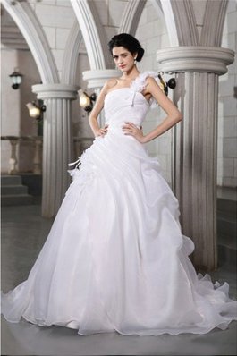 Ein Schulter Empire Taille Organza Brautkleid mit Plissierungen mit Drapierung