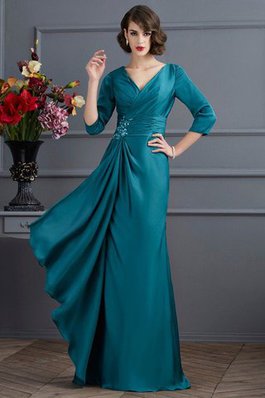 A-Line Chiffon 3 /4 Länge Ärmeln Perlenbesetztes V-Ausschnitt Brautmutterkleid