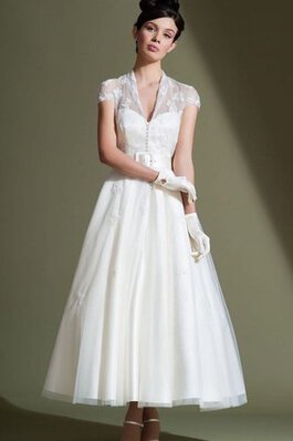 Schlichtes Knöchellanges Brautkleid mit Applike mit Gürtel