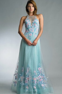 Paillette Rückenfreies Bodenlanges Ballkleid mit Rüschen mit Blume