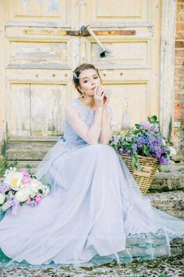 Plissiertes Romantisches Bodenlanges Extravagantes Brautjungfernkleid aus Tüll