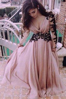 Langärmeliges V-Ausschnitt Prinzessin Normale Taille A-Line Abendkleid