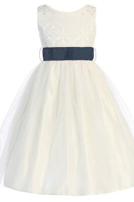 Ärmelloses Gesticktes Organza Blumenmädchenkleid mit Reißverschluss mit Empire Taille