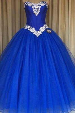 Spitze Tüll Bodenlanges Quinceanera Kleid mit Rücken Schnürung mit Bordüre