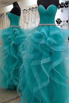 Perlenbesetztes Organza Natürliche Taile Duchesse-Linie Bodenlanges Ballkleid